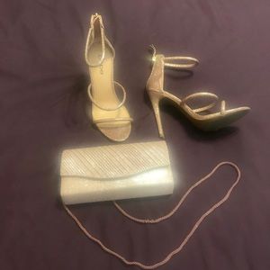 Matching three strap heel and clutch purse set.